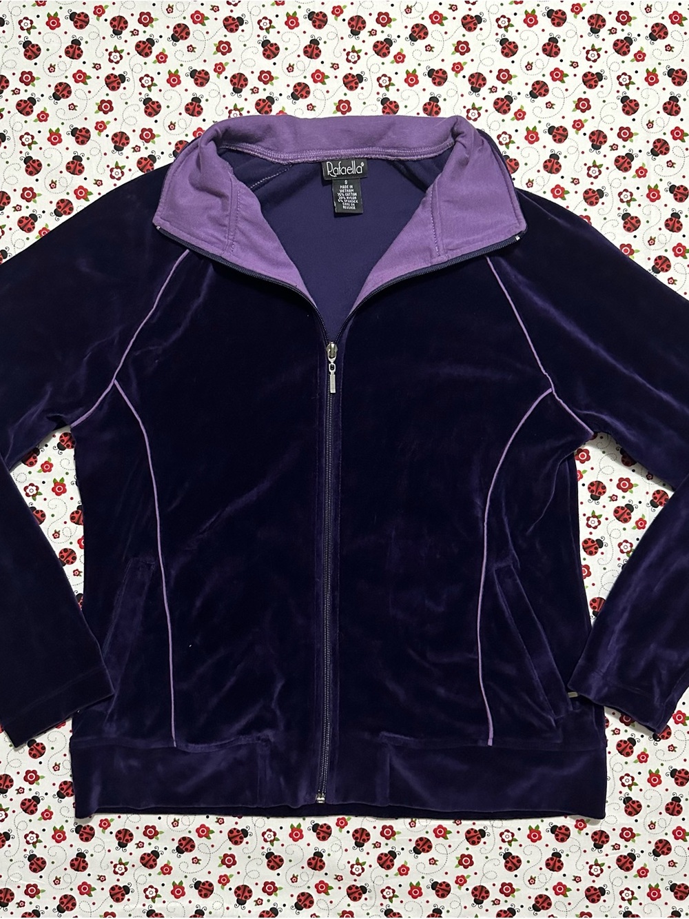 Rafaella Purple Velour Track Jacket Piping Two Tone Mock Neck Women S Y2K